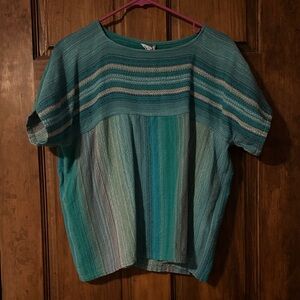 Vintage Striped Teal Women's Woven Top